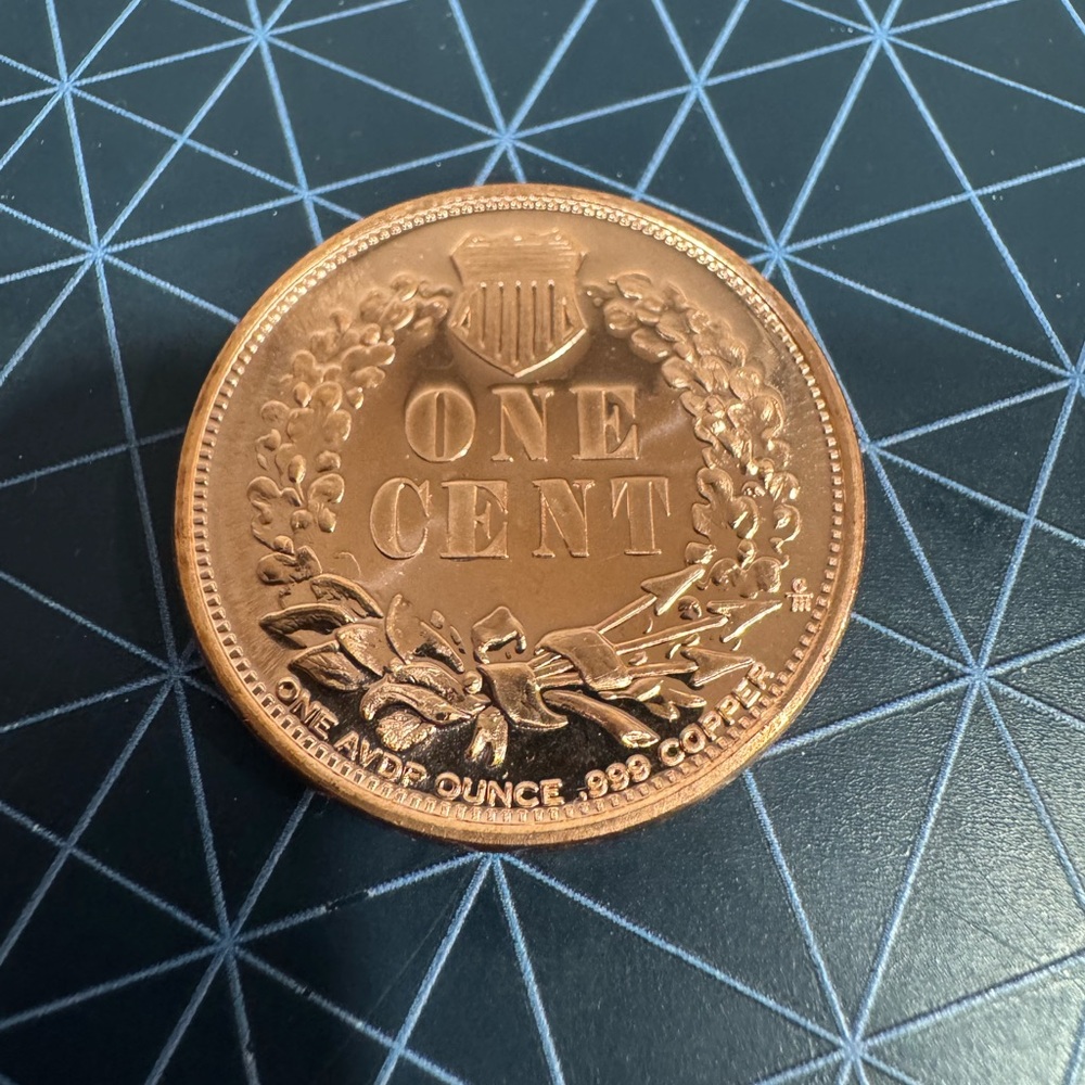 1 OZ 1877 Indian Head Cent * 1 OZ FINE COPPER ROUND In Capsule - Picture 2 of 2